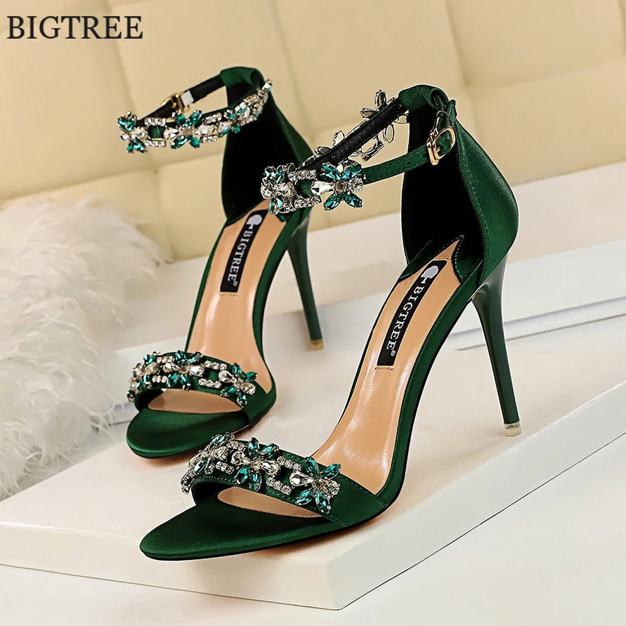 SilkGlam 2025 – Women's Crystal High Heel Sandals