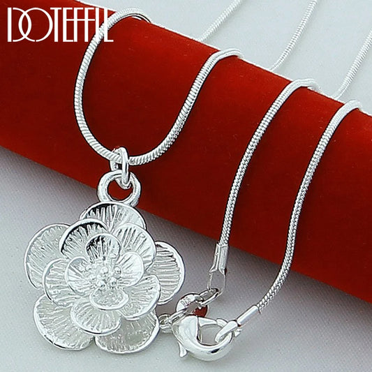 DOTEFFIL 925 Silver Rose Pendant Necklace – Elegant Floral Wedding Jewelry for Women