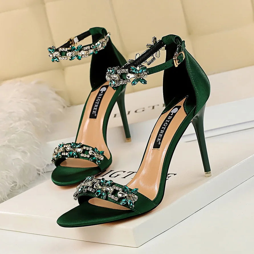 SilkGlam 2025 – Women's Crystal High Heel Sandals
