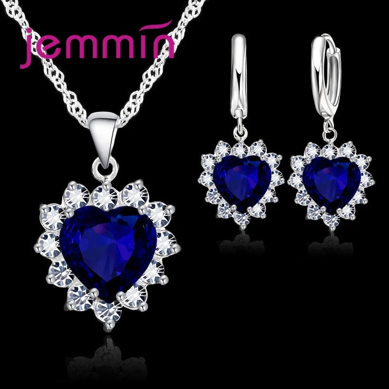 925 Silver Heart Pendant & Hoop Earrings Set – Elegant Anniversary Jewelry Gift
