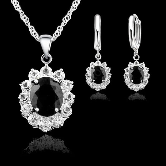 Sterling Silver Princess Wedding Jewelry Set – Cubic Zirconia Necklace & Earrings