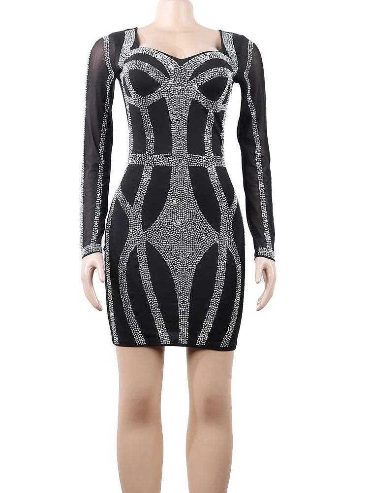StarMist – Sparkle Black Rhinestone Bodycon Mini Dress
