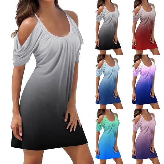Cold Shoulder V-Neck Shirt Dress – Casual Summer Sundress for Women