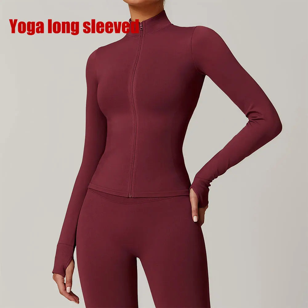 Seamless Zip-Up Sports Jacket – Women’s Long Sleeve Activewear for Yoga & Running