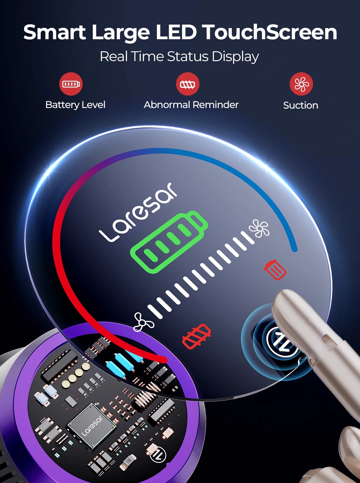 LARESAR V8 Elite 8 Cordless Vacuum – 48KPa Suction, 500W Brushless Motor, 60 Min Runtime