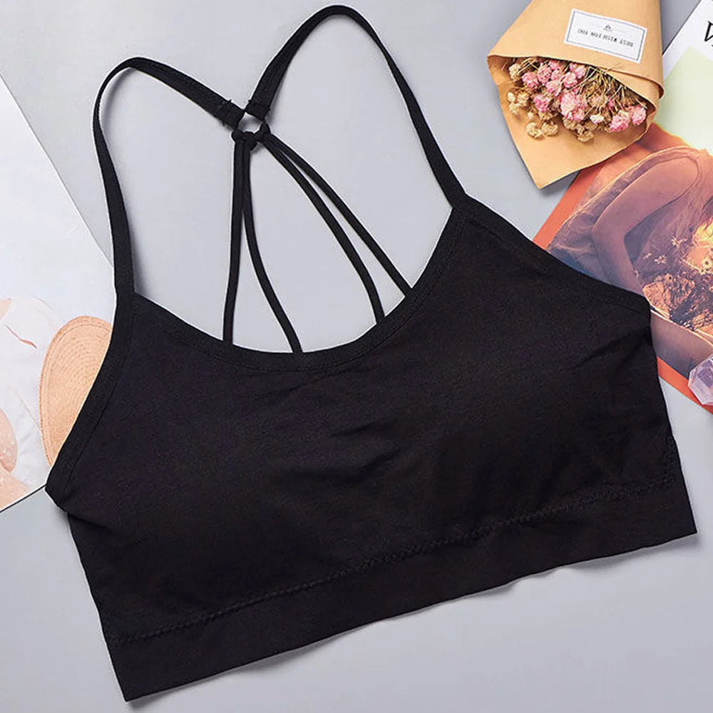 Heart Strap Sports Bra – Wireless Padded Wrap Top for Yoga & Fitness