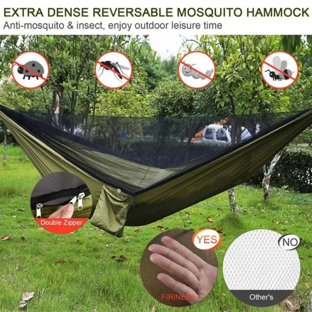 Outdoor Camping Hammock with Mosquito Net – Lightweight Parachute Fabric, 250×120cm