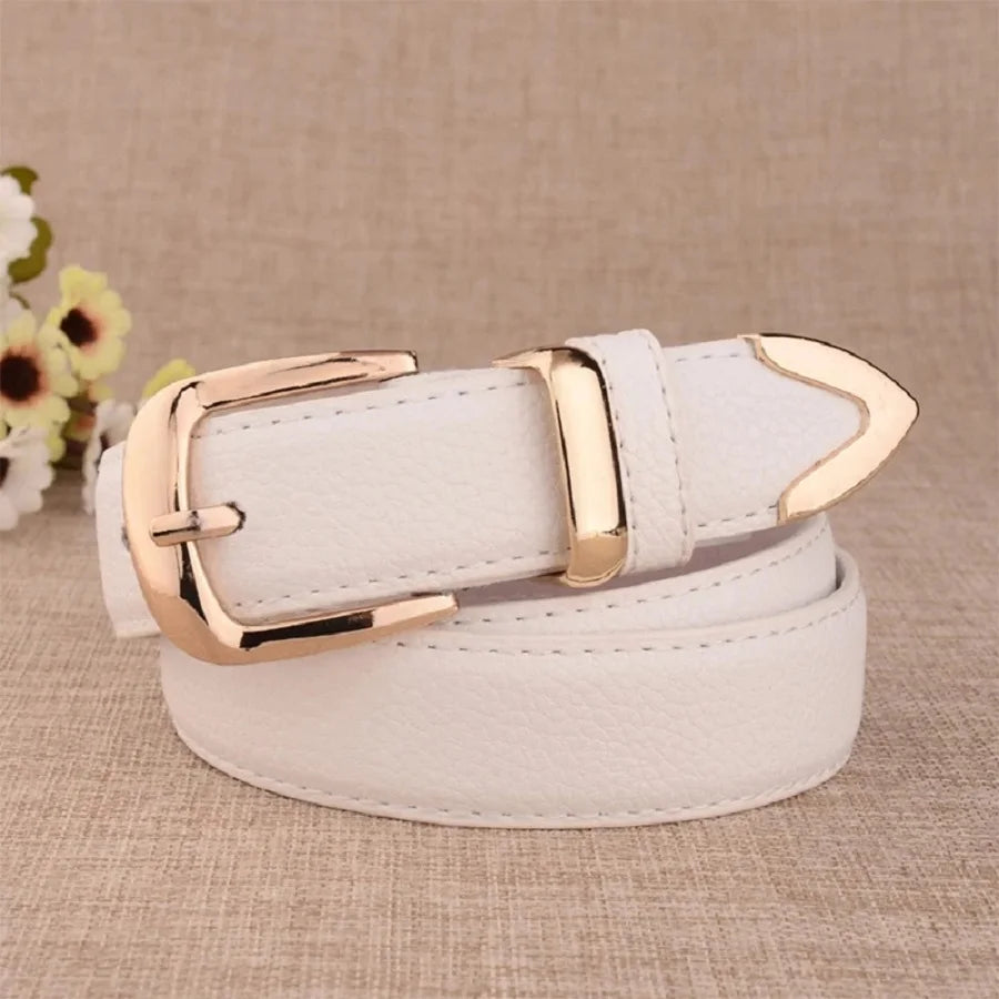Vintage White Leather Trouser Belt – Classic Pin Buckle for Women