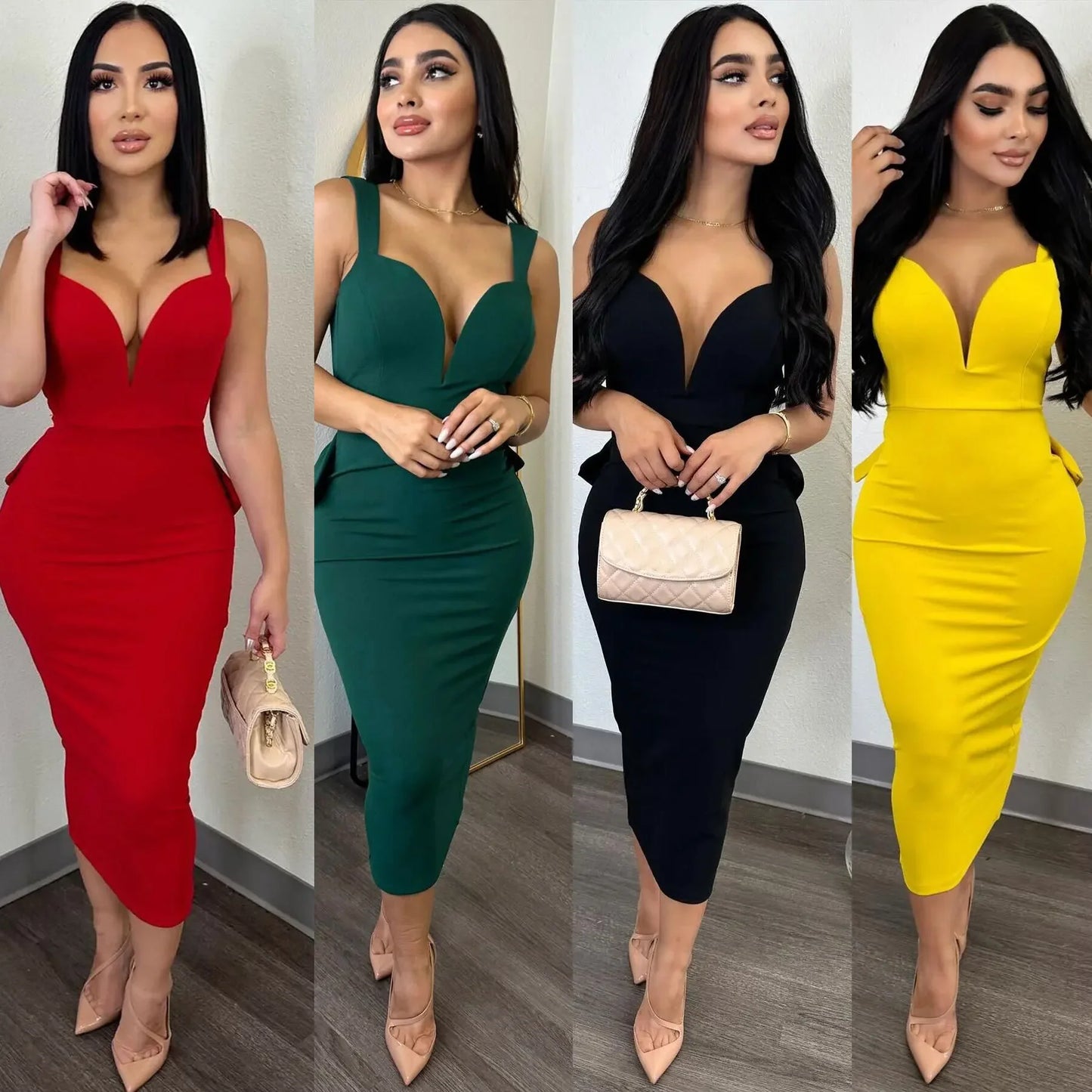 VéraBow – Deep V Open-Back Slit Dress with Statement Bow