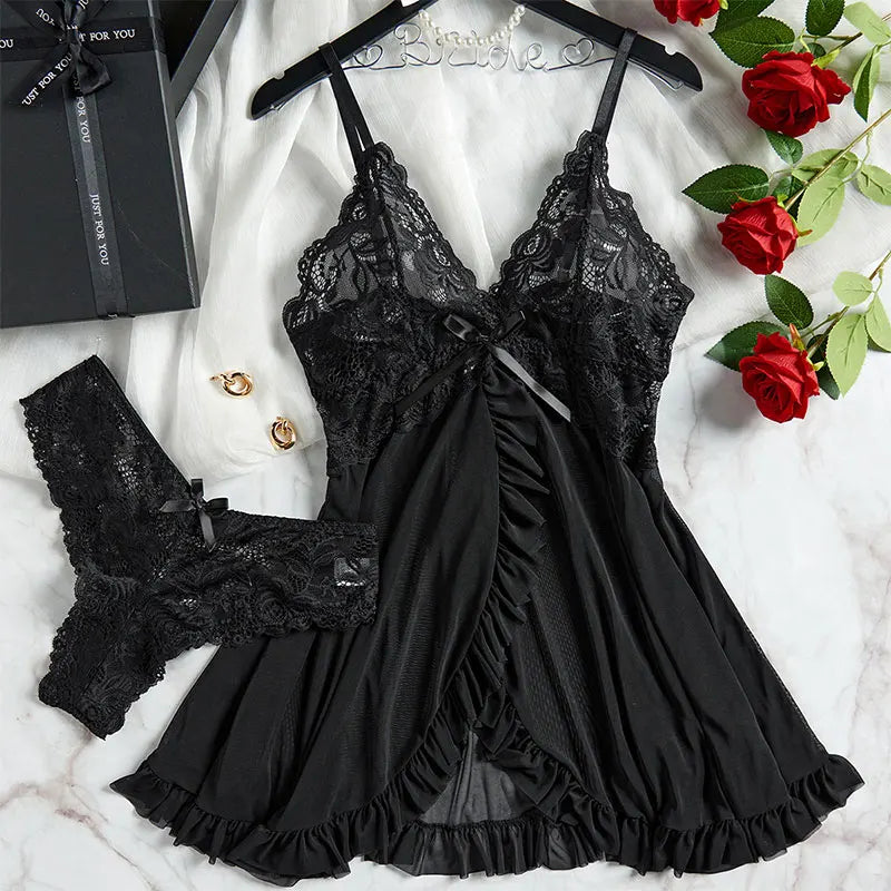 LunaWhisper – Lace Slip Nightdress & Panty Set