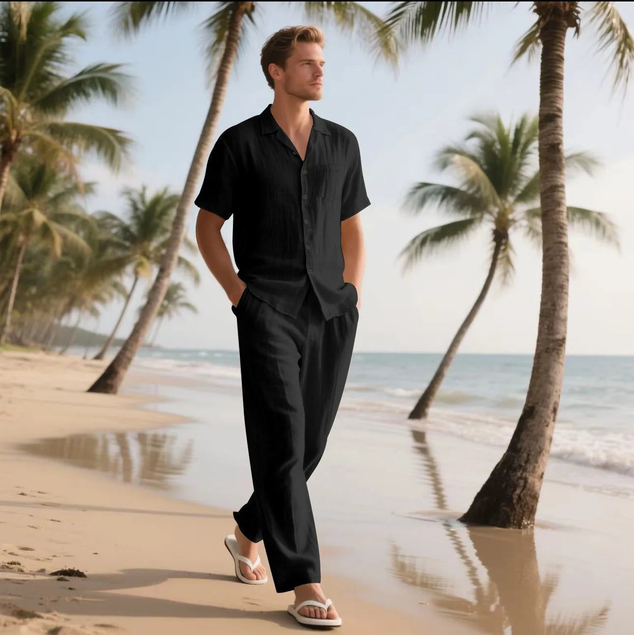 CoastalEase – Men's Linen Summer Set (Shirt + Pants)