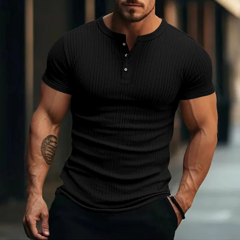 StripeEase – Knit Henley Tee for Men