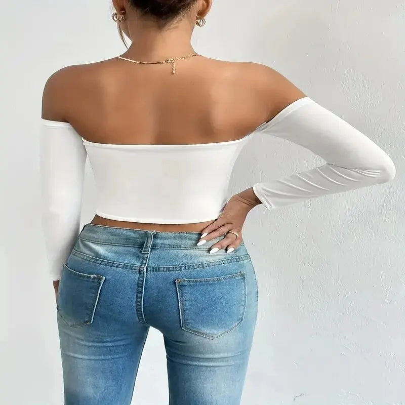 ChicBreeze – Women's Off-Shoulder Long Sleeve Crop Top
