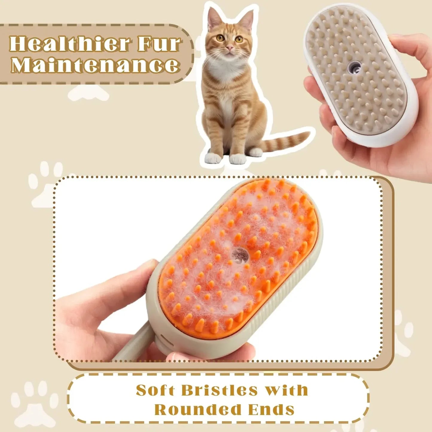 3-in-1 Pet Spray Massage Brush – Steam, Hair Removal & Rotating Comb for Cats & Dogs