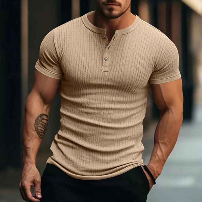 StripeEase – Knit Henley Tee for Men