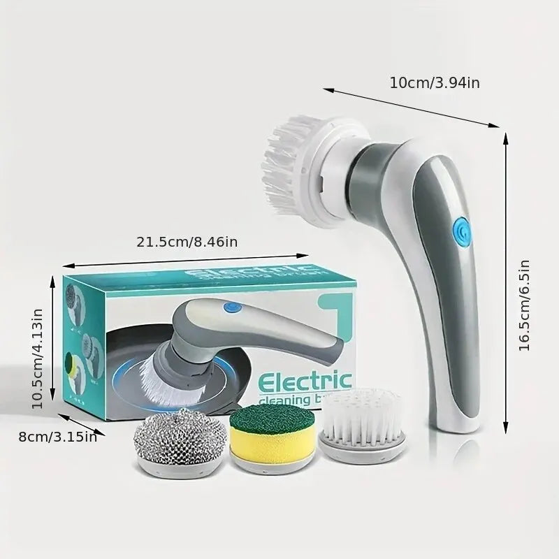 3-in-1 Electric Cleaning Brush – USB Rechargeable with Rotating Sponge, Nylon & Wire Brushes