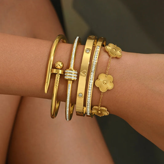 CloverNail – Lucky Gold Stainless Steel Bracelet Set