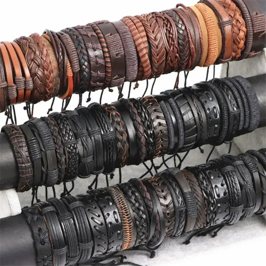 TribeMix – 10PCS Unisex Boho Leather & Rope Bracelet Set