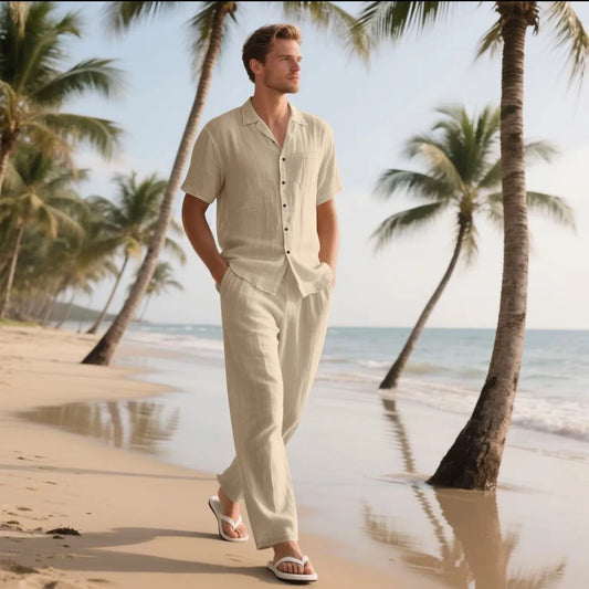CoastalEase – Men's Linen Summer Set (Shirt + Pants)