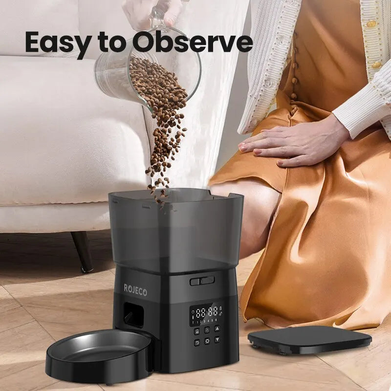 ROJECO Automatic Pet Feeder (Button Version) – Auto Dry Food Dispenser for Cats & Dogs