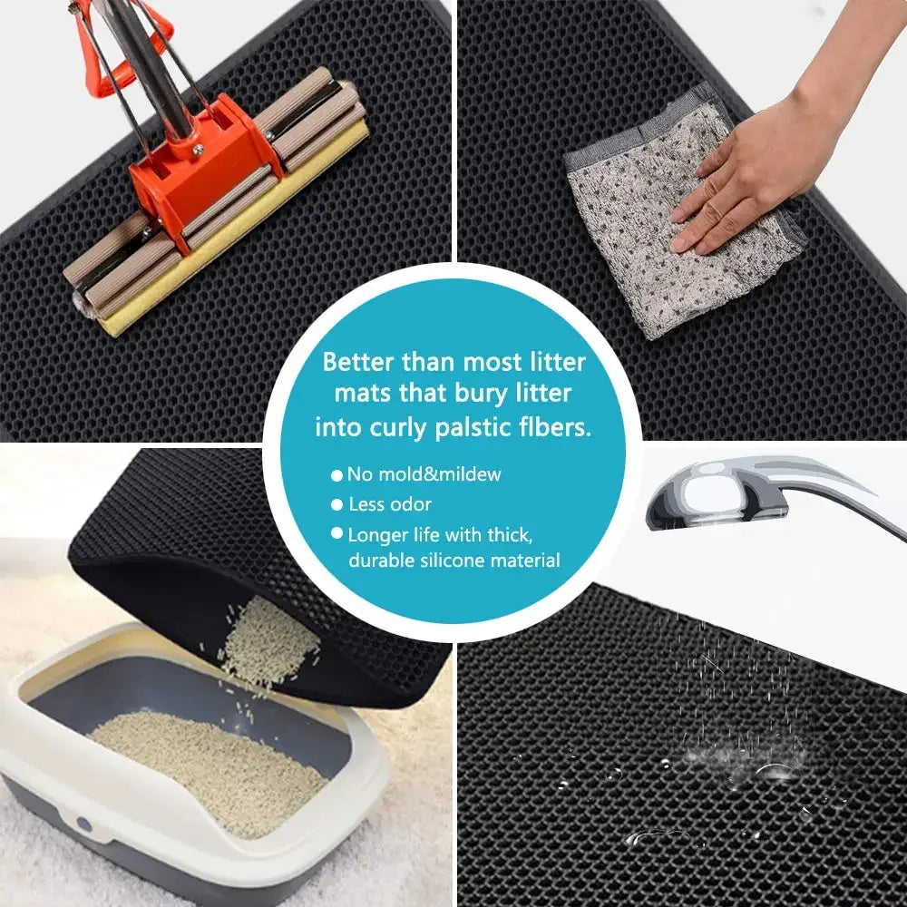 Double-Layer Waterproof Cat Litter Mat – Non-Slip, Washable Pad with Bonus Gift