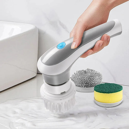3-in-1 Electric Cleaning Brush – USB Rechargeable with Rotating Sponge, Nylon & Wire Brushes