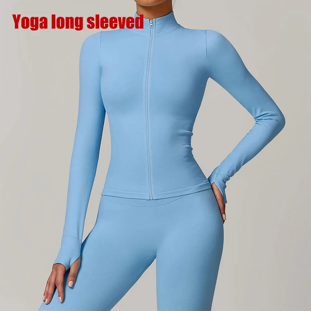 Seamless Zip-Up Sports Jacket – Women’s Long Sleeve Activewear for Yoga & Running