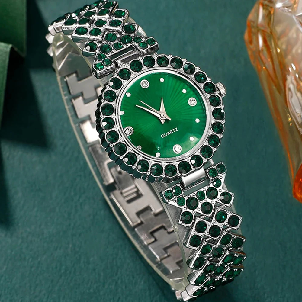 Women’s Luxury Watch & Jewelry Set – Heart Rhinestone Watch, Ring, Necklace & Earrings