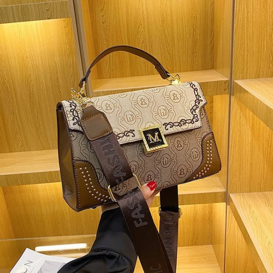 RetroBloom – Wide Strap PU Leather Crossbody Bag