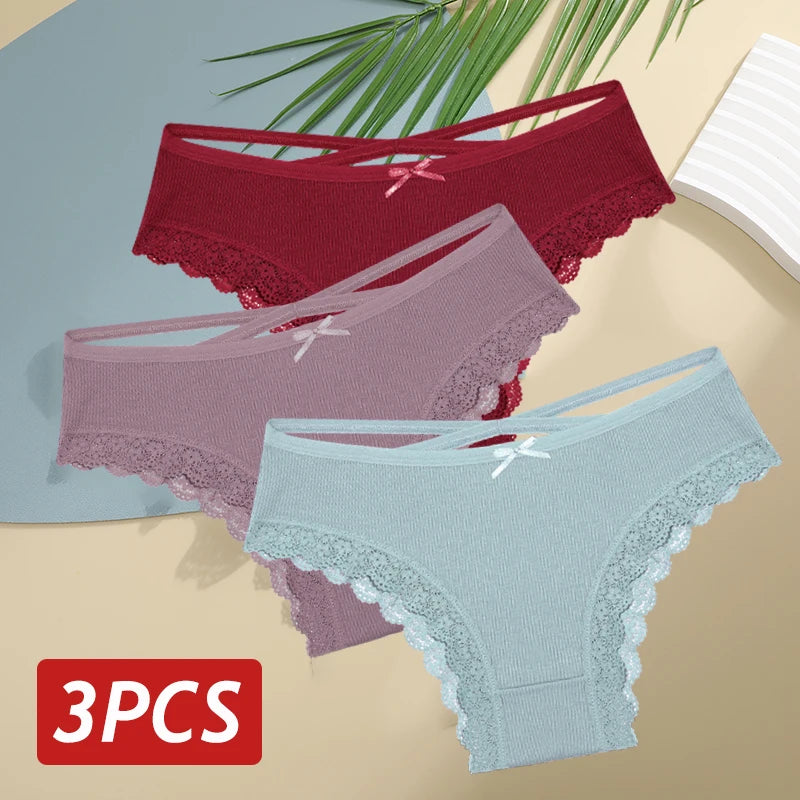LaceBliss – 3PCS Women's Cotton Brazilian Panties Set