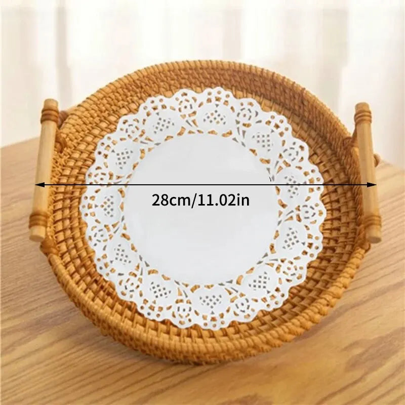Rattan Tray – Round Woven Basket for Bread, Snacks & Decor