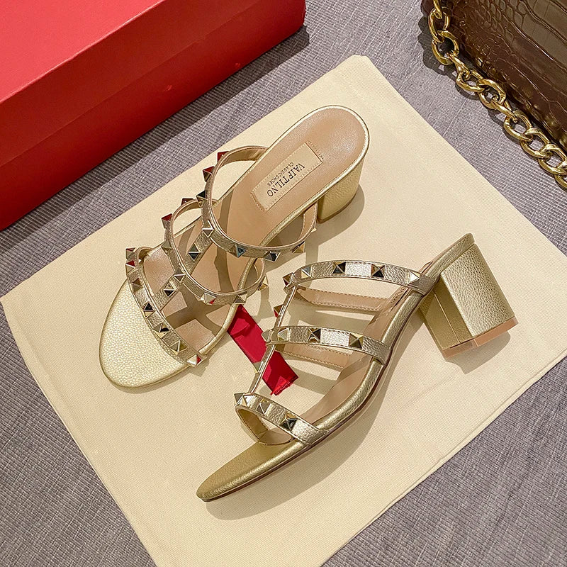SilverGladiator 2025 – Luxury Rivet Leather Heeled Sandals