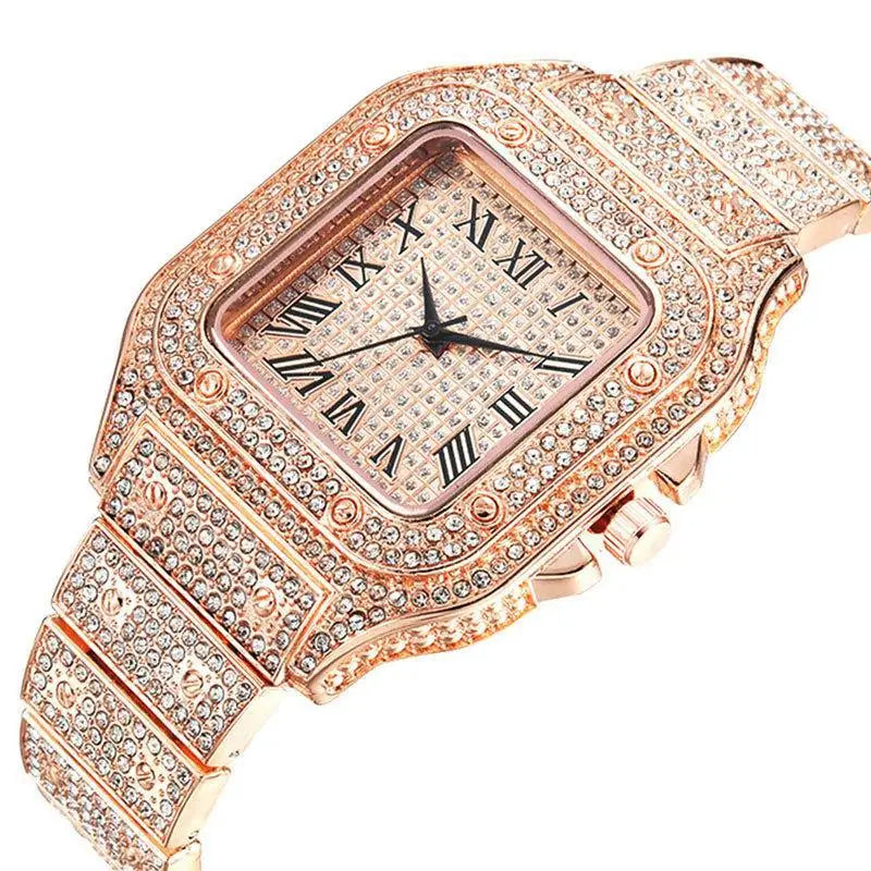 2025 Luxury Diamond Bracelet Watch – Unisex Gold Rhinestone Wristwatch