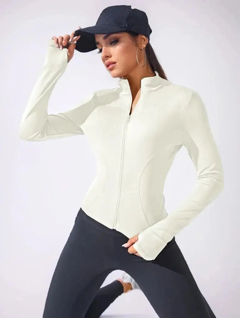 Slim Fit Zip-Up Yoga Jacket – Women's Body Sculpting Sportswear for Fitness & Training