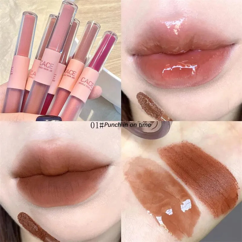 Double-End Lip Glaze – Mirror Gloss & Matte Velvet Duo
