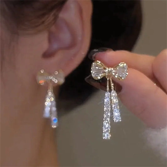Zircon Bow Tassel Earrings – Trendy Acrylic Crystal Party Jewelry for Women