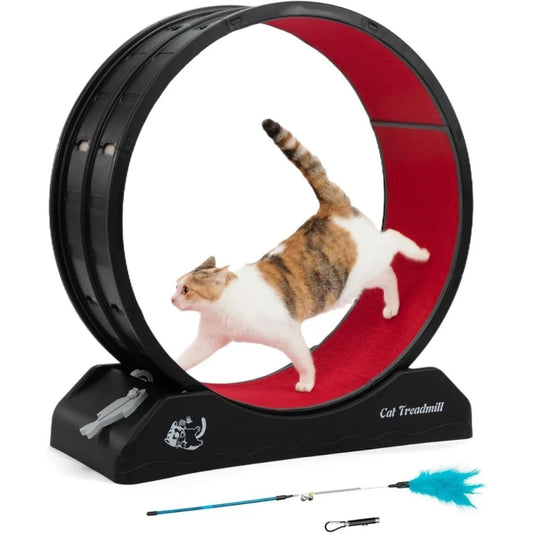 Cat Exercise Wheel – Carpeted Treadmill with Safety Lock for Indoor Fitness