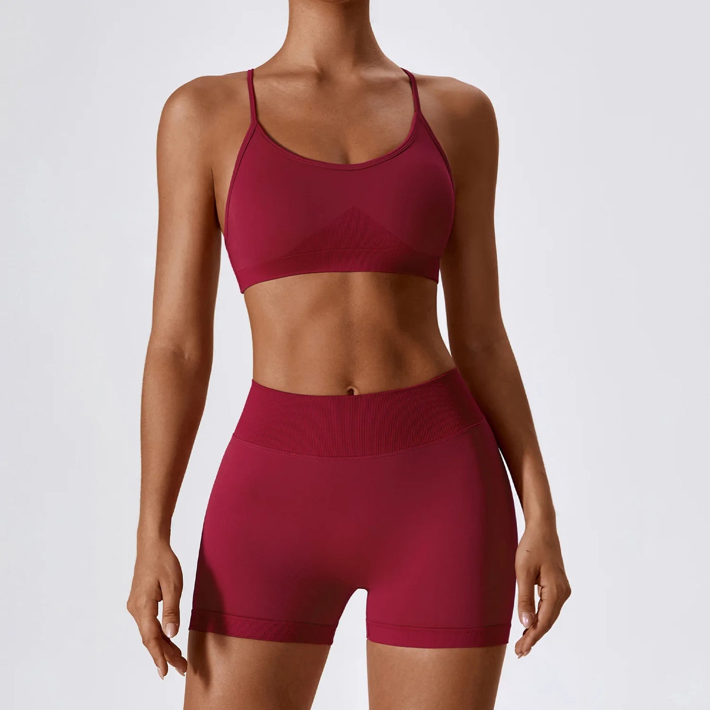 2-Piece Seamless Yoga Set – Crop Top & Shorts Gym Outfit for Women