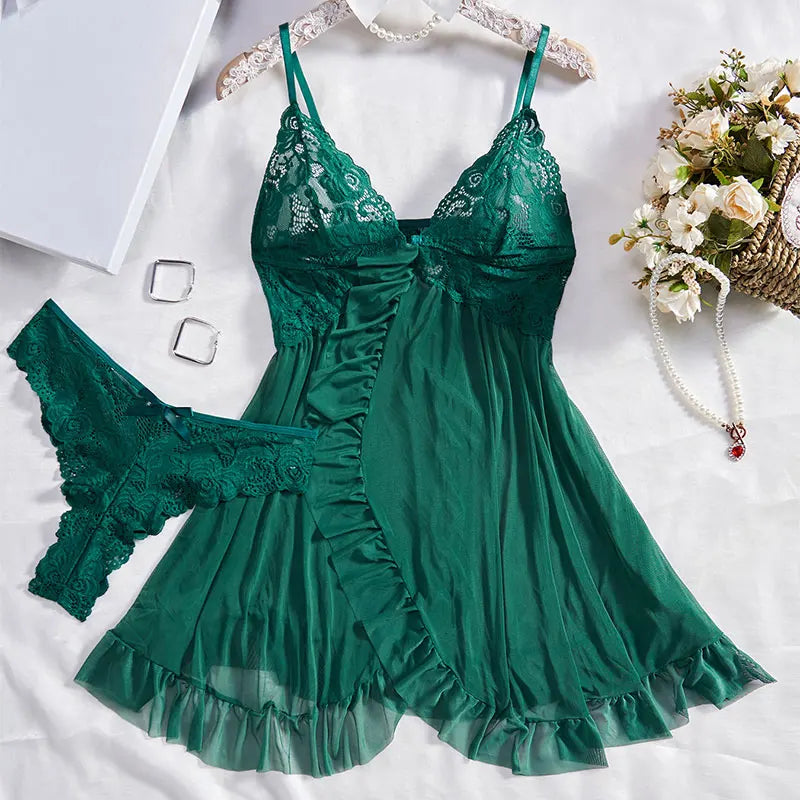 LunaWhisper – Lace Slip Nightdress & Panty Set