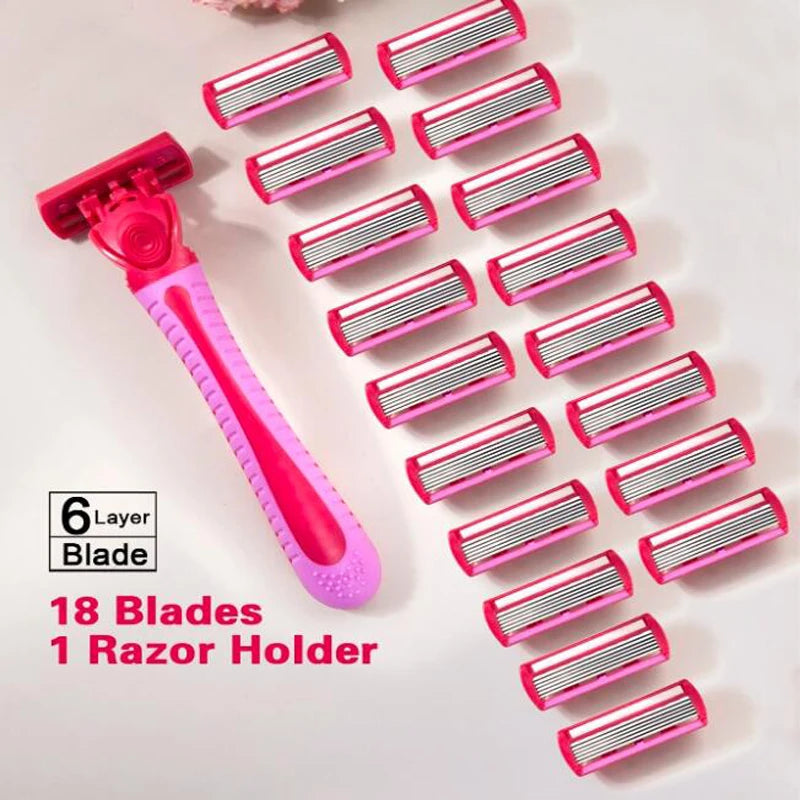 SilkEdge 6 – Women’s Safety Razor with 18 Replaceable 6-Layer Blades