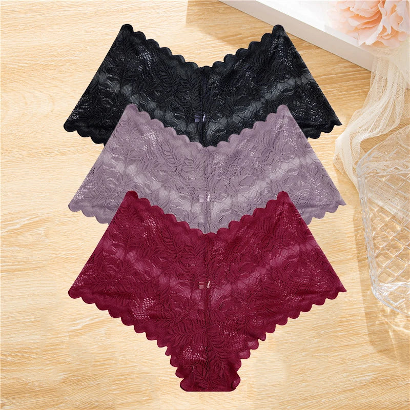 LaceBliss – 3PCS Women's Floral Lace Boyshort Panties Set