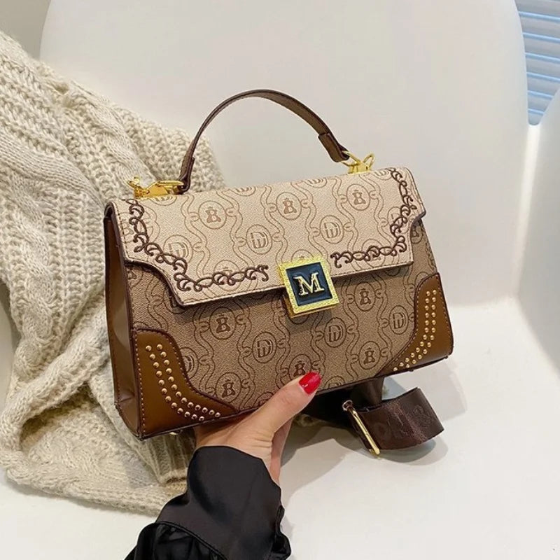 RetroBloom – Wide Strap PU Leather Crossbody Bag