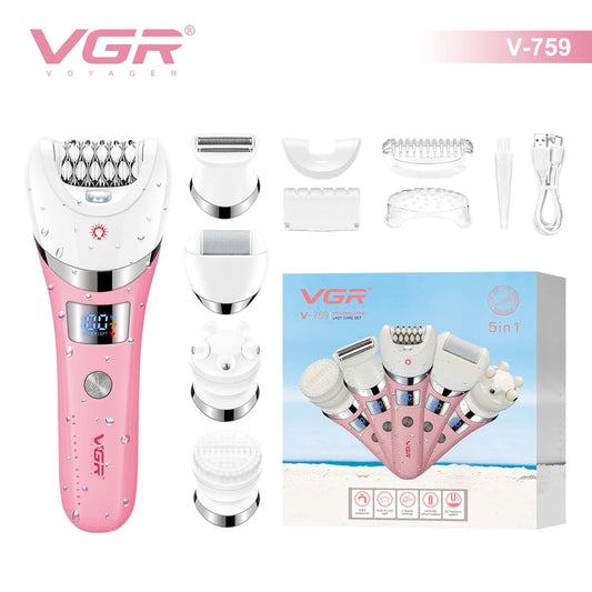 VGR V-759 5-in-1 Waterproof Electric Hair Trimmer & Epilator for Women