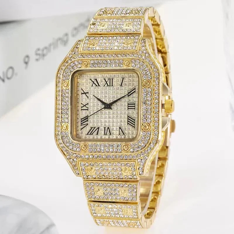 2025 Luxury Diamond Bracelet Watch – Unisex Gold Rhinestone Wristwatch