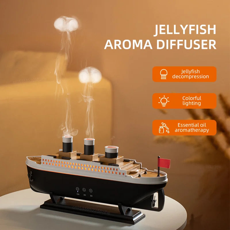 Titanic Ship Aroma Humidifier – RGB LED Oil Diffuser with Smoke Rings & Remote Control