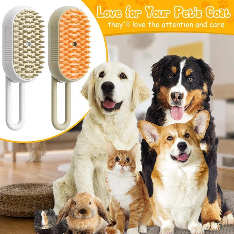 3-in-1 Electric Pet Grooming Brush – Steam Spray, Hair Removal & Massage Comb