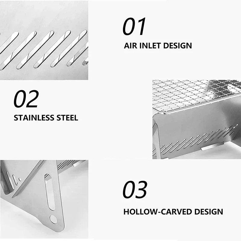 Portable Folding BBQ Grill & Stove – Stainless Steel Multi-Use Camping Cooker