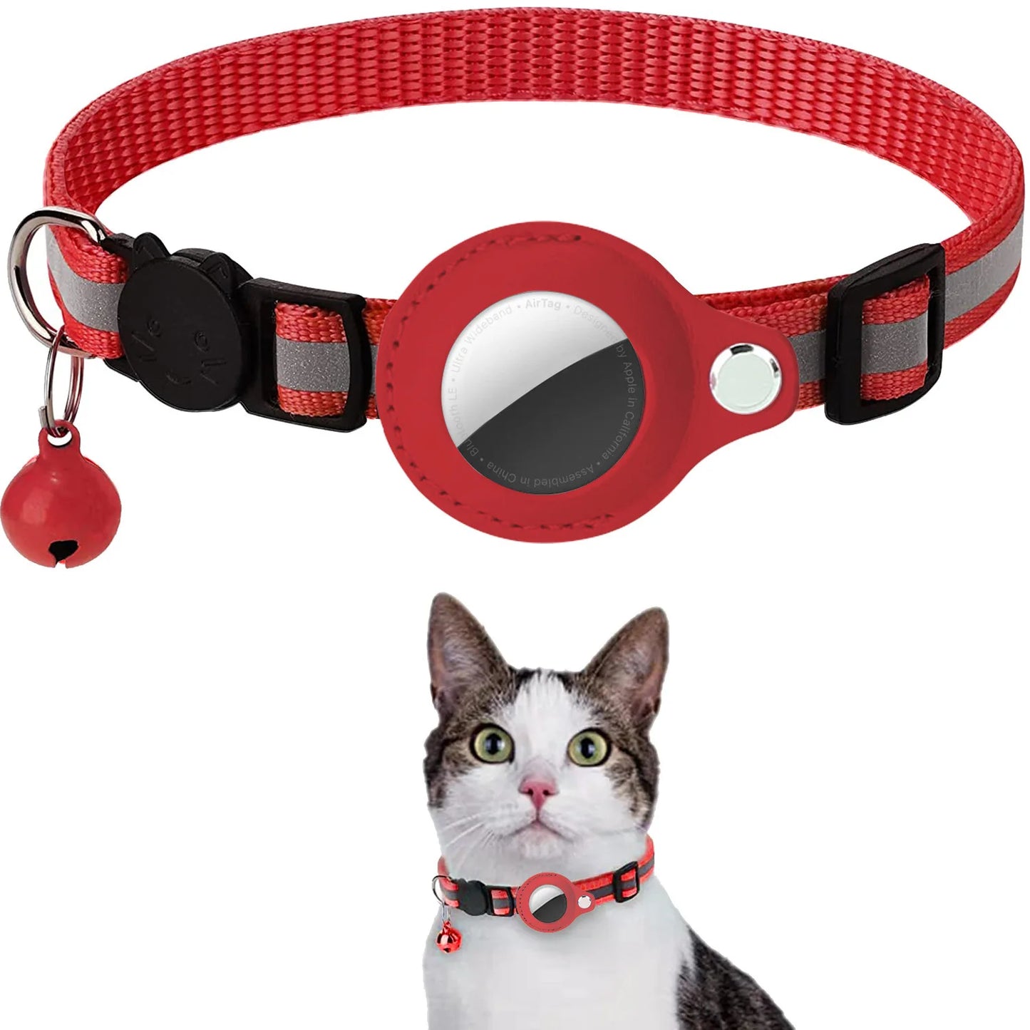 Cat Collar with AirTag Holder – Adjustable, Reflective, Waterproof with Bell
