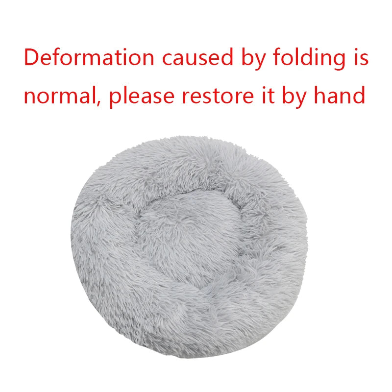 Round Plush Dog & Cat Bed – Winter Warm, Washable Pet Sofa for All Sizes