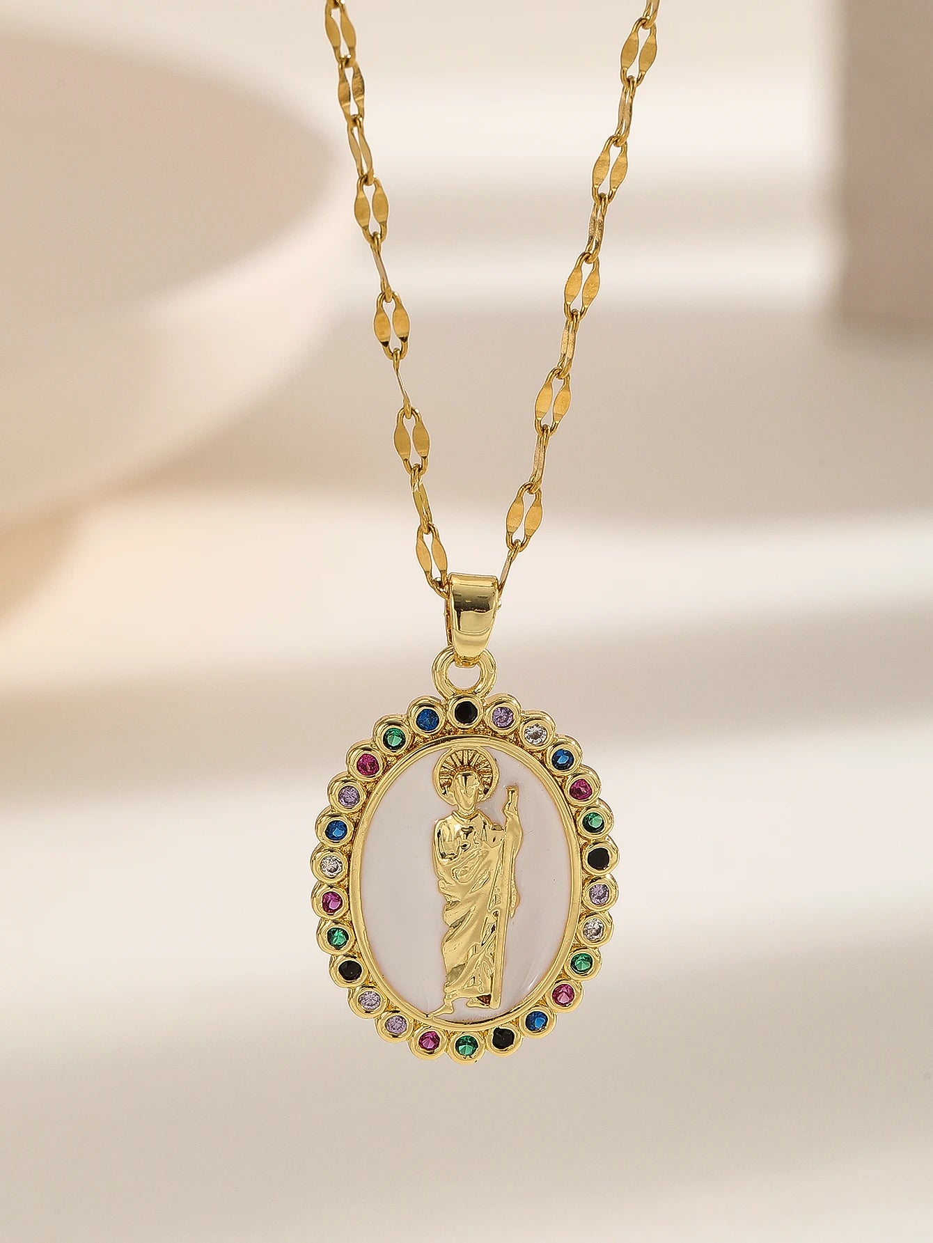 Santa Maria Micro-Inlaid Zircon Necklace – Colorful Religious Fashion Jewelry